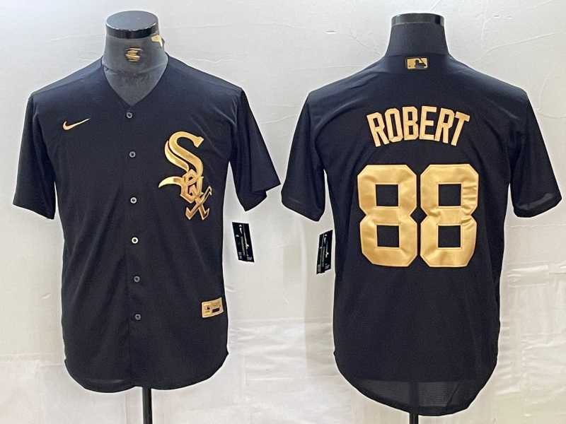Men%27s Chicago White Sox #88 Luis Robert Black Gold Cool Base Stitched Baseball Jersey->chicago white sox->MLB Jersey